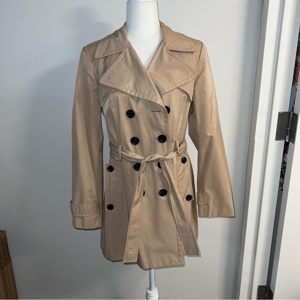 Calvin Klein Belted Double Breasted Trench Coat Tan